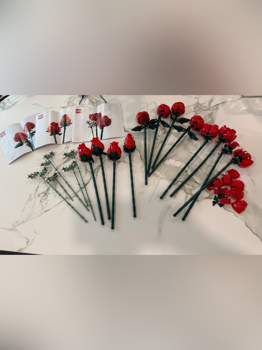Lego Red Rose Stems with Dark Green Leaves